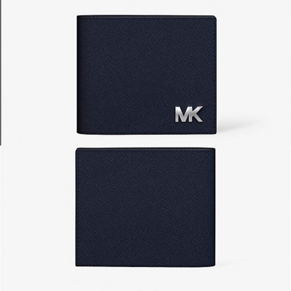 NWT Michael Kors | Navy Cooper Saffiano Leather Billfold Wallet W/ Passcase $198 - Picture 1 of 4